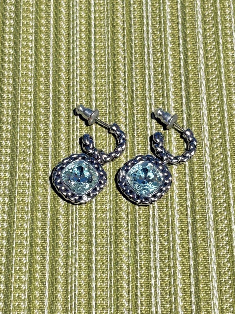 Swarovski Silver Earrings with (Removable) Aqua Blue Crystal Drops